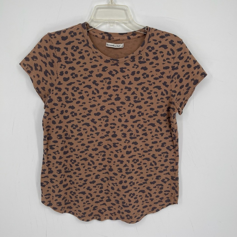 Abercrombie & Fitch Women's Y2K Brown Leopard Print Short Sleeve T-Shirt Size L
